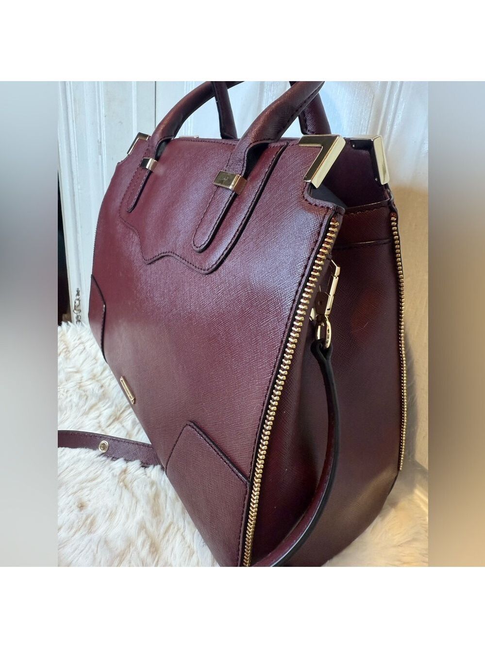 REBECCA MINKOFF SAFFIANO LEATHER TOP HANDLE CROSSBODY SATCHEL TOTE - Picture 4 of 16